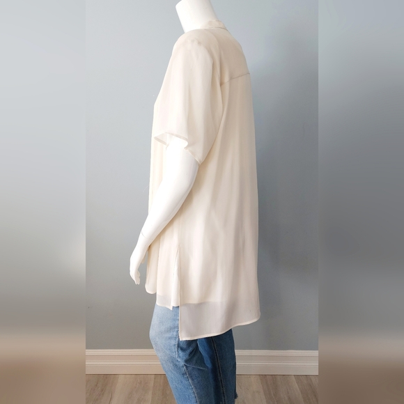 [2X] EILEEN FISHER 100% Silk Button Down Semi Sheer Short Sleeve Blouse - Picture 3 of 15